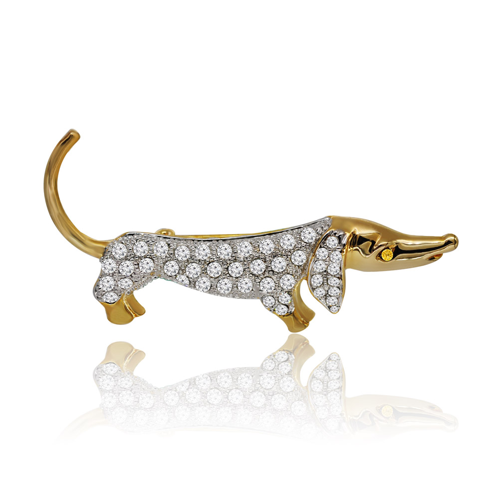 Sparkling Crystal Dachshund Dog Brooch